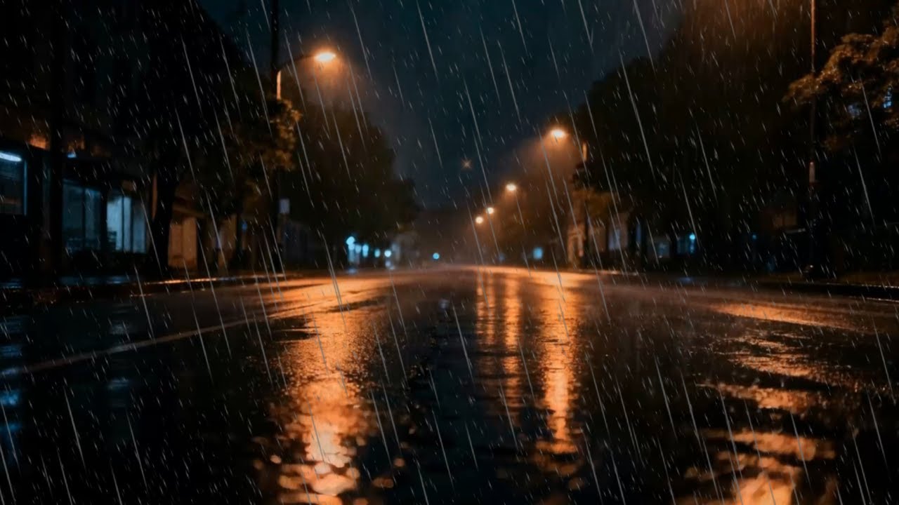 Calming Rain Sounds Surrounding a Dark City Park Route for Total Calm | Gentle Night Rain
