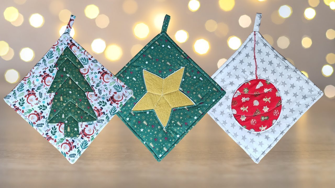 3 IDEAS de AGARRADORES de OLLAS en 10 MINUTOS con retazos de tela 🎅🎁 Agarradores NAVIDE&Ntilde;AS