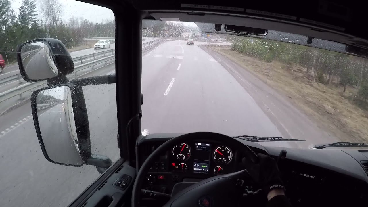 Rain Driving - Relaxing Video. Truck + Trailer Stockholm, Sweden 2017