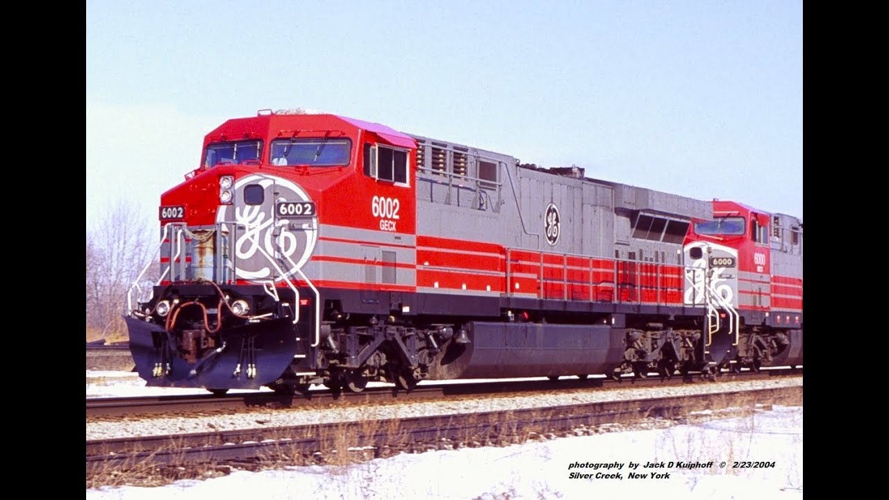 GE TEST TRAIN, on the ex-NICKEL PLATE . GECX 6002-6000---4400, 4/23/2004