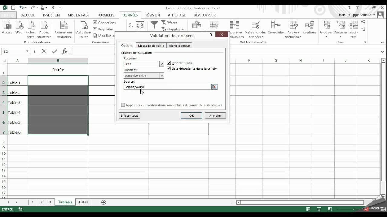Excel   Listes déroulantes