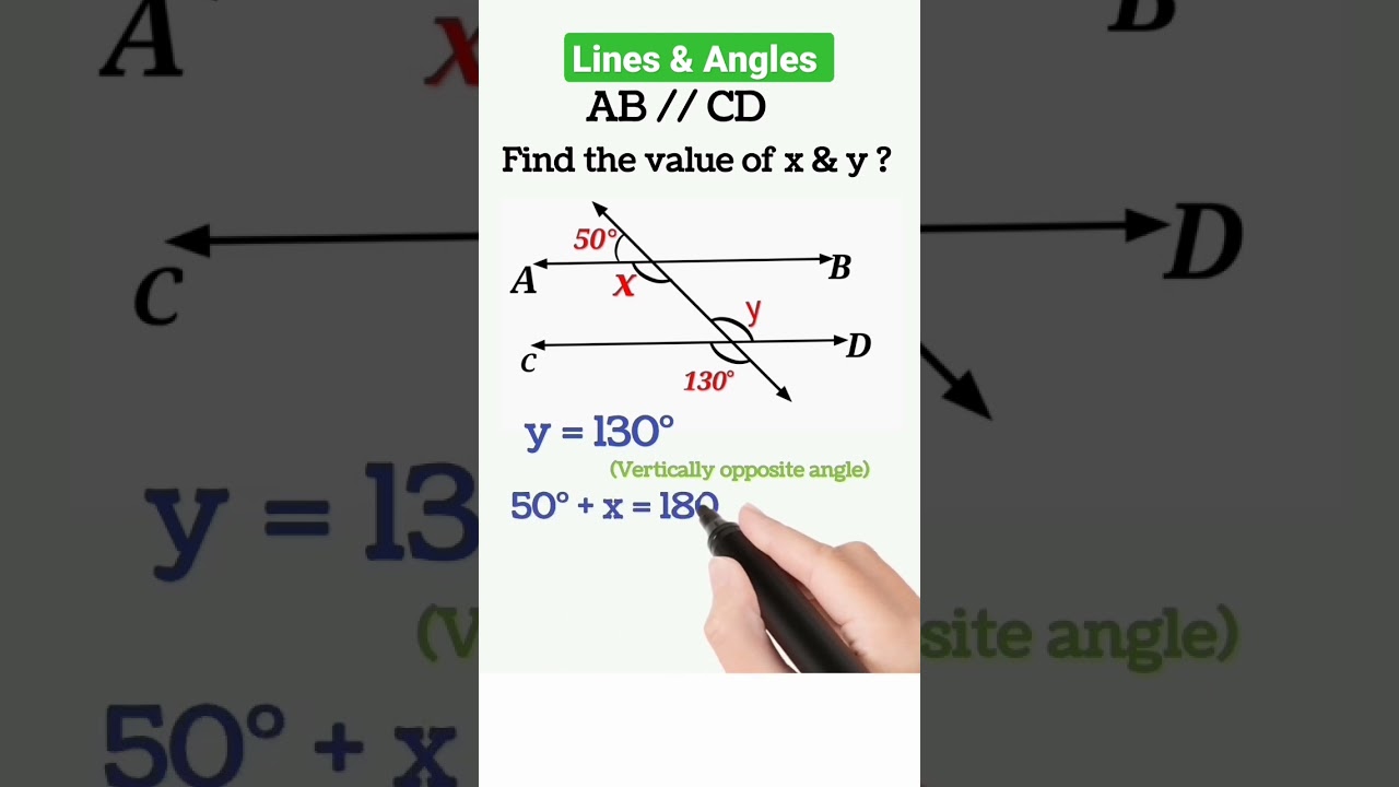Lines & Angles/Find the value of x & y ?/