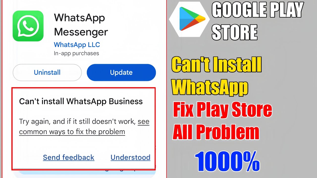 How To Fix Can't Install WhatsApp Messenger Problem Fixed Google Play Store |App Not Install Problem