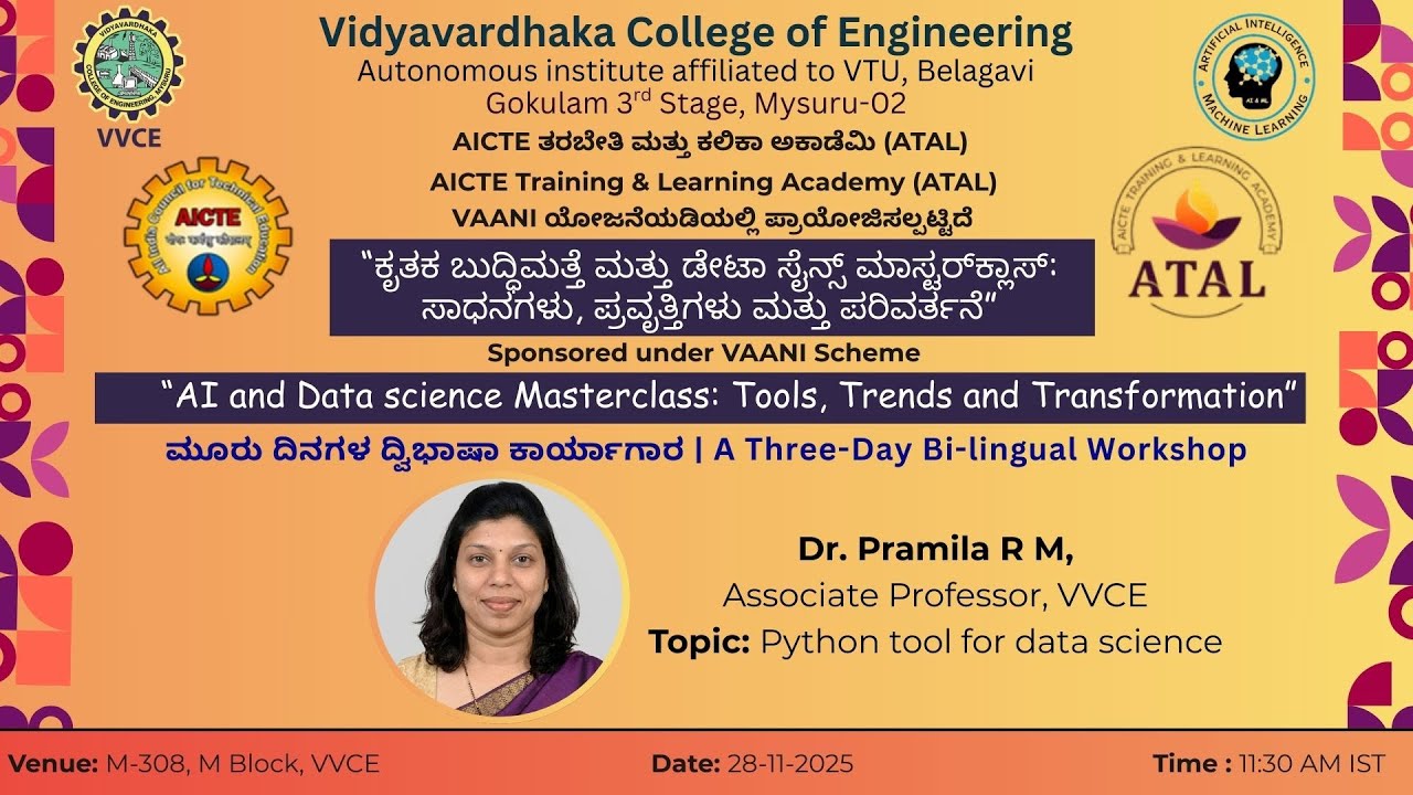 Day 2 - Session 2: Python Tool for Data Science | Dr. Pramila R M (Associate Professor)|VVCE, Mysuru