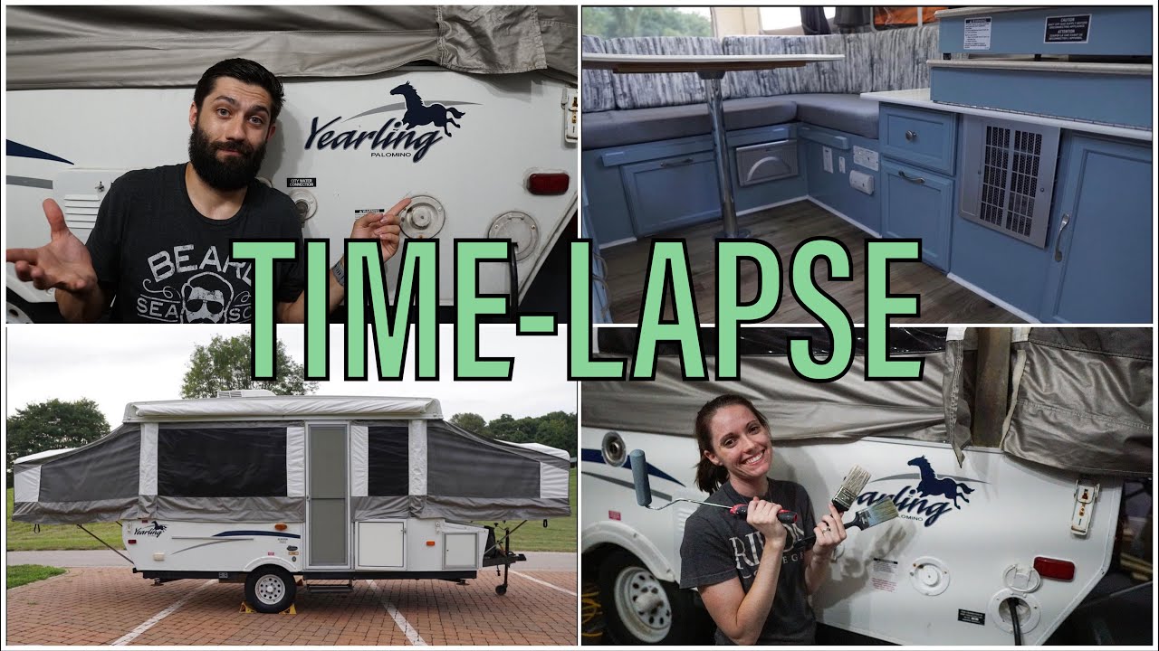 Couple Renovates & Remodels POP UP CAMPER in 8 Minutes - FULL TIME-LAPSE