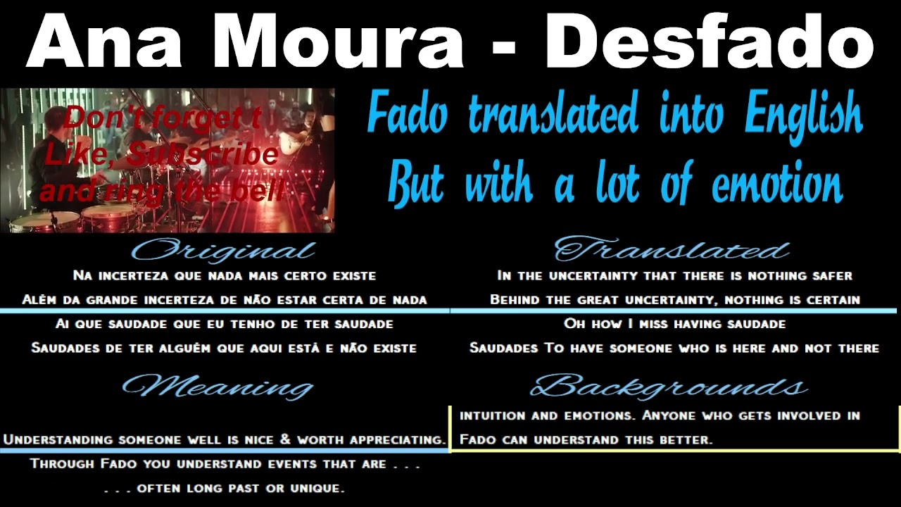 (English) FADO translated emotionally - Ana Moura - Desfado