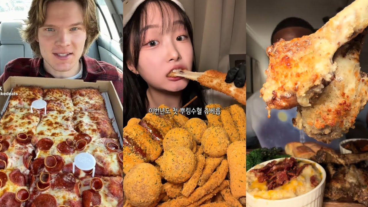 TIKTOK MUKBANG COMPILATION JET'S PIZZA CHEESE BALLS TACO BELL EGG N BACON CRAB RANGOON
