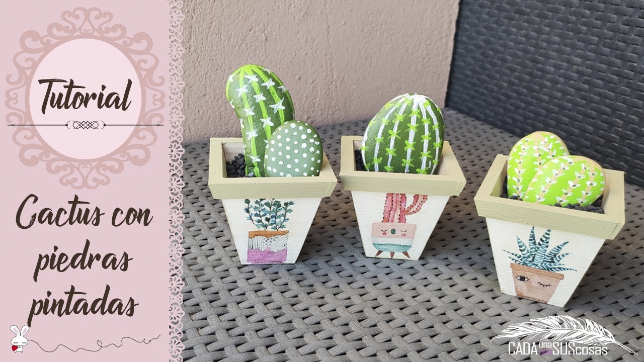 ¡GENIALES!🌵 Cactus pintados sobre piedras