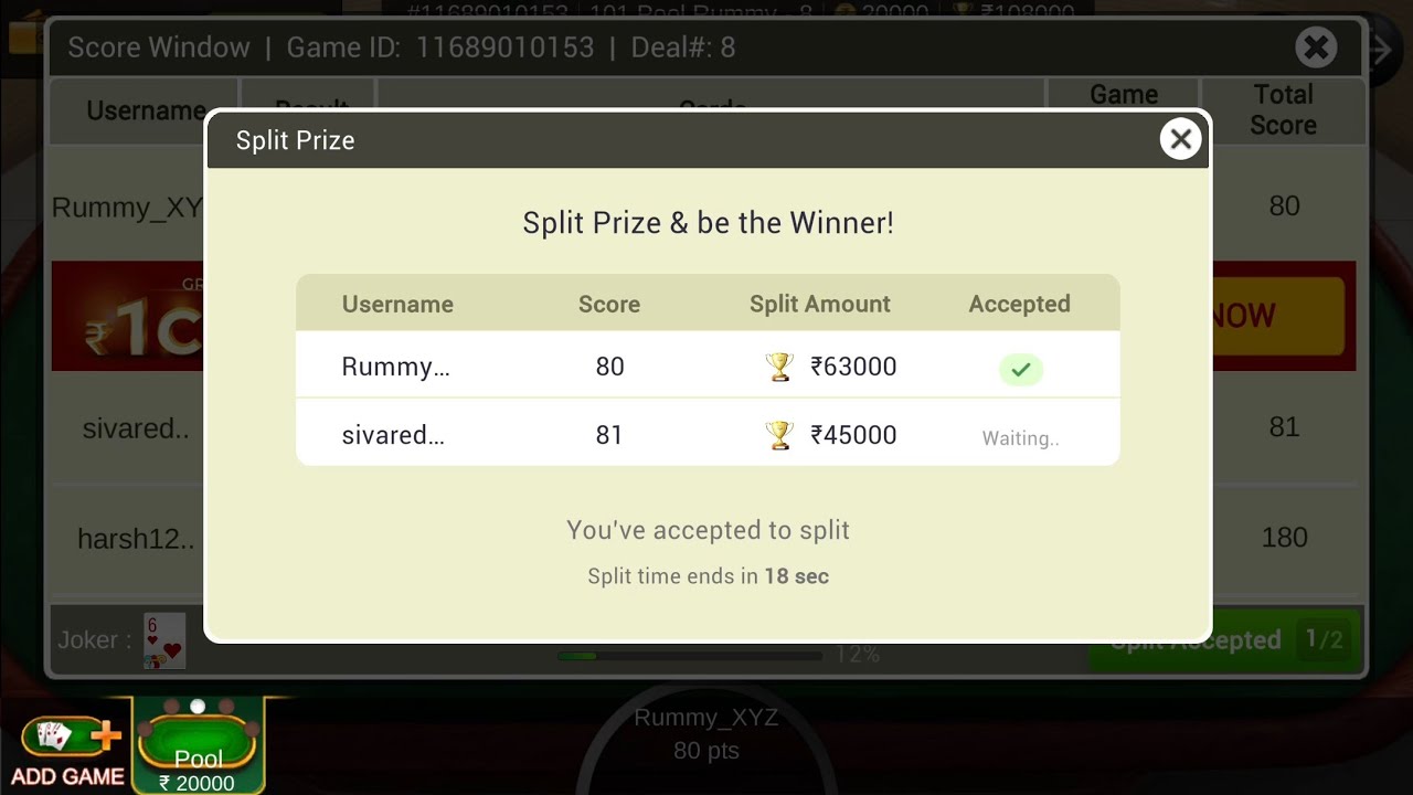 ₹20000 Poll Rummy Gameplay Rummy Circle 🔴