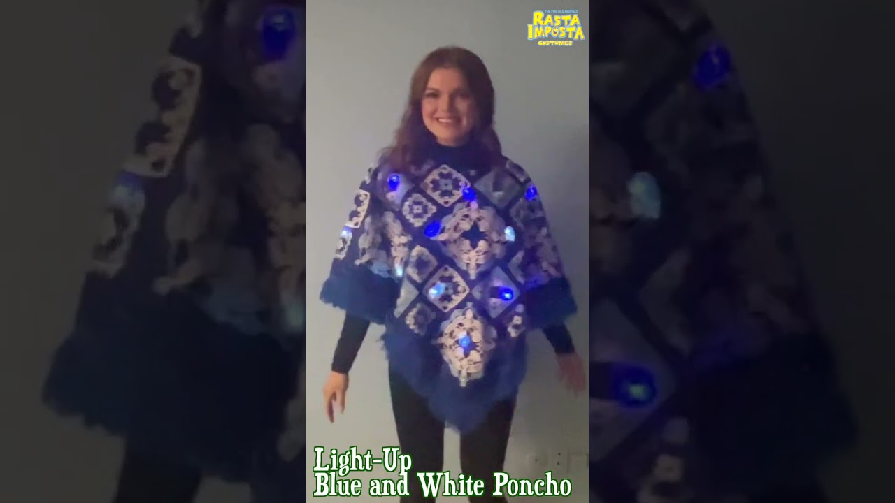 Rasta Imposta Blue & White Hanukkah Fringe Poncho with Lights Costume