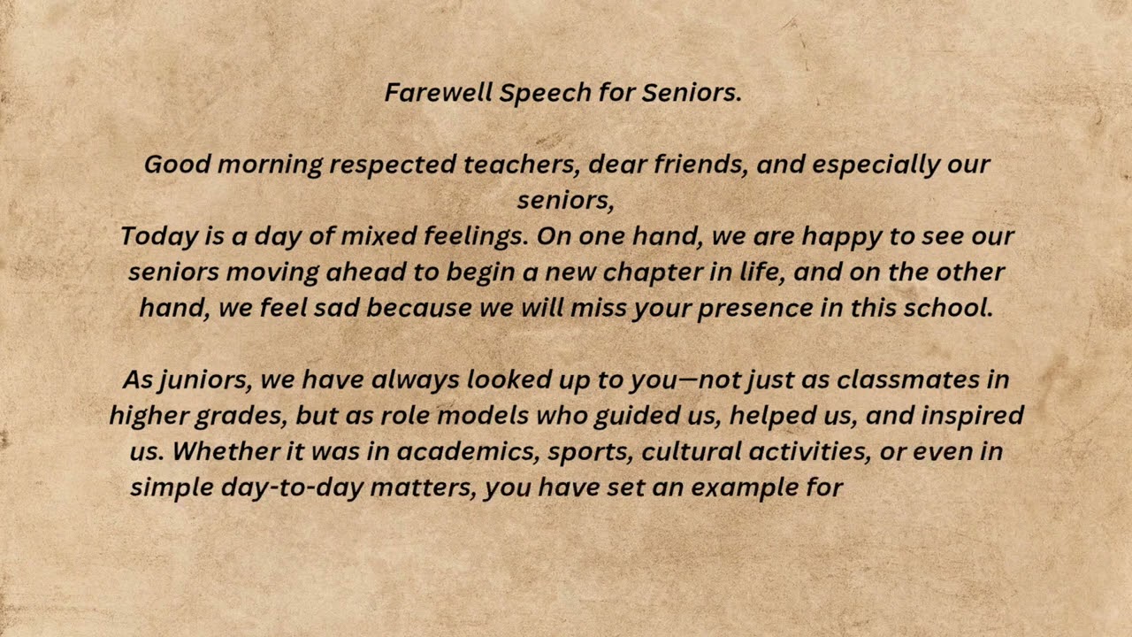 Farewell speech by junior for seniors