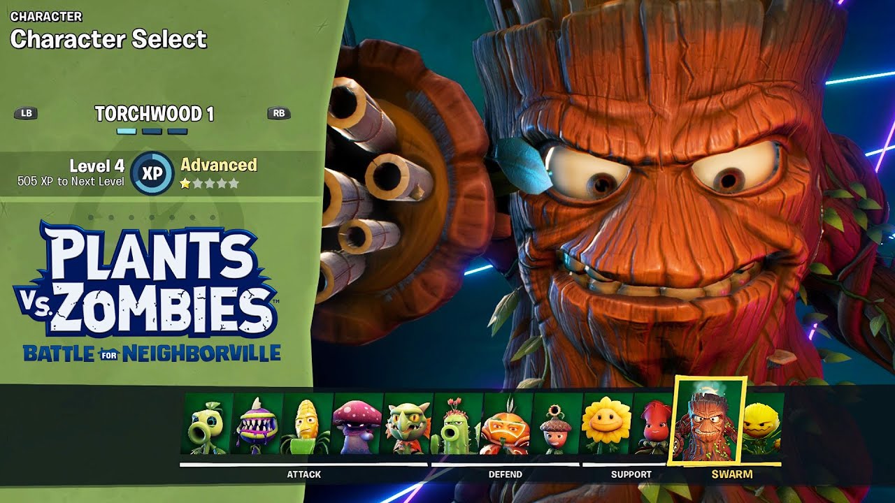 Сделал Торчвуда (Смолистое Дерево) игровым персонажем в Plants vs Zombies Битва за Нейборвиль