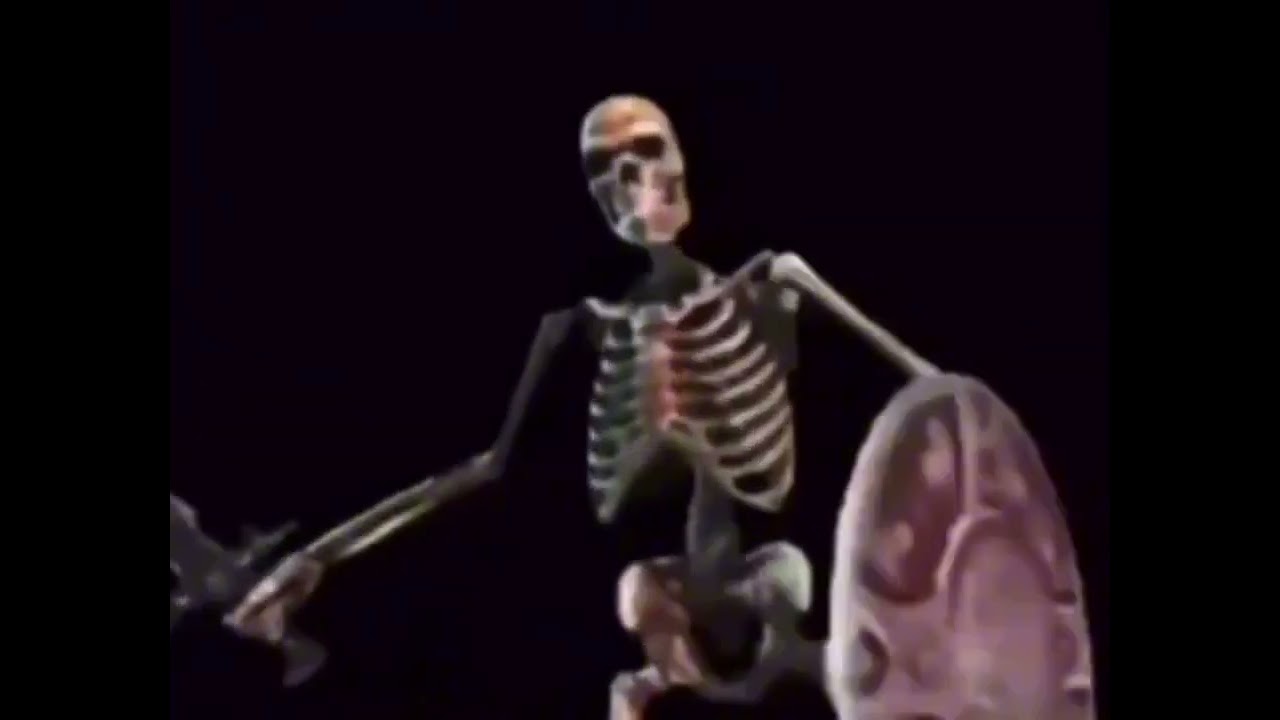 Skeleton screaming and banging his shield for 1 hour and 2 minutes.