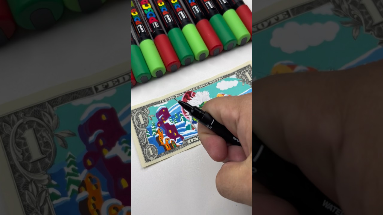 Drawing the Grinch but on a Dollar Bill 💵 ✍🏼 #posca