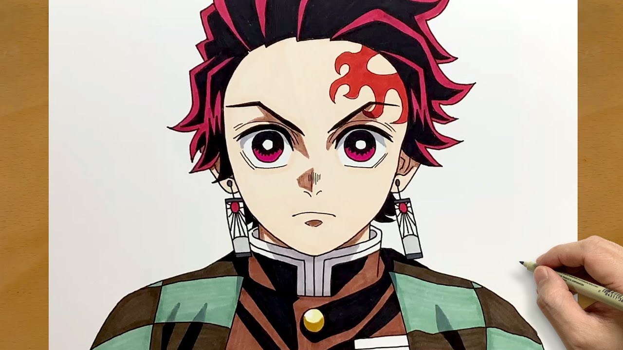 How to draw Tanjiro from Demon Slayer || Step by step anime drawing || Colored anime illustration