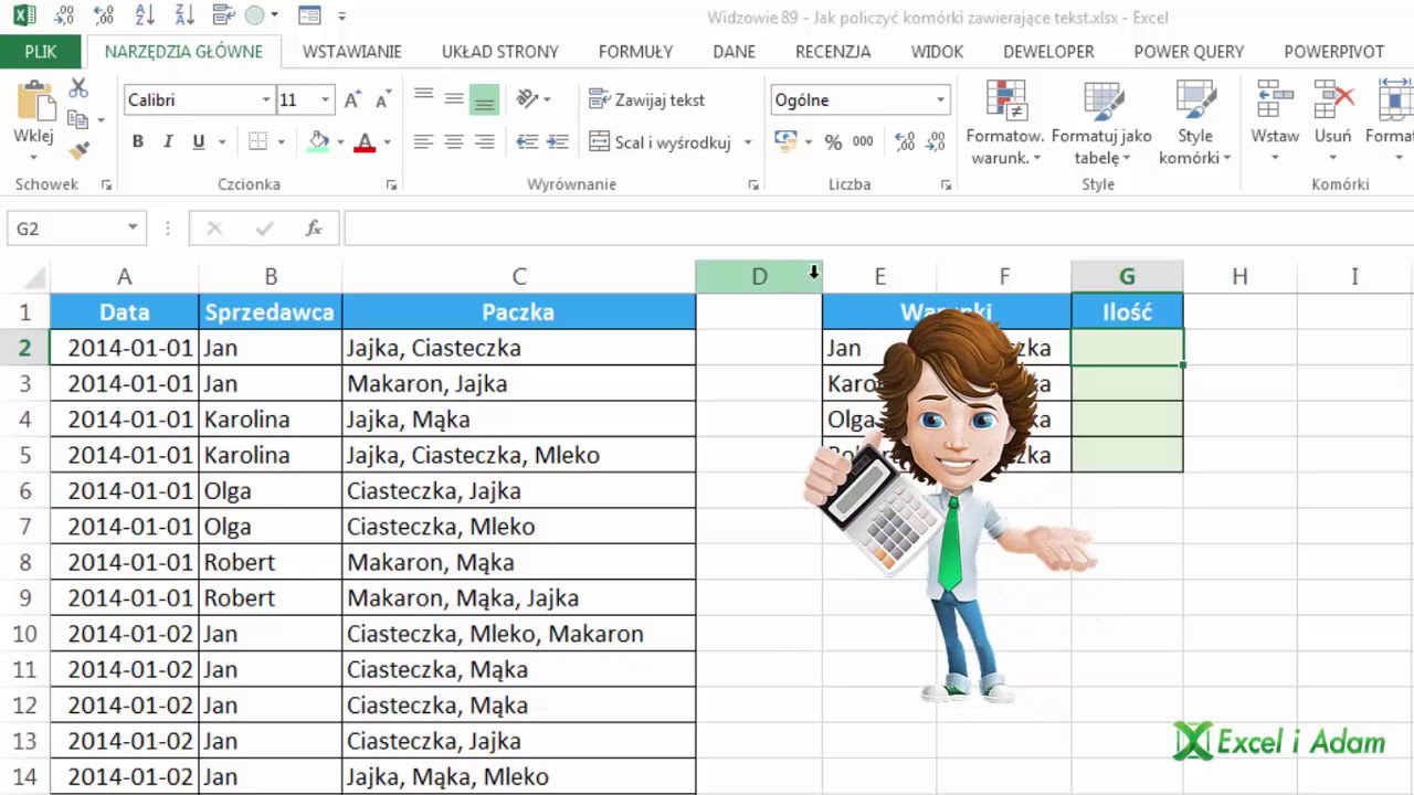 Excel - Jak policzyć kom&oacute;rki zawierające konkretny tekst - Widzowie #89