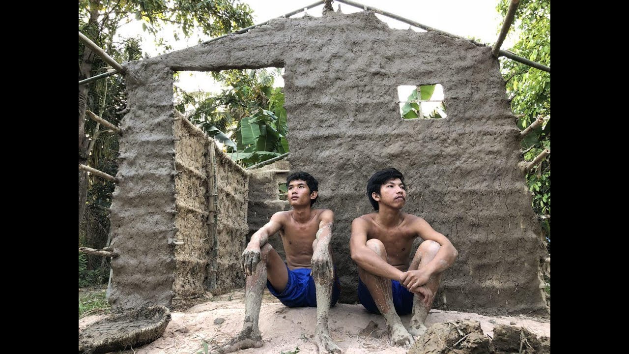 Primitive Technology: Building the Wall​ Home in Cambodia #4