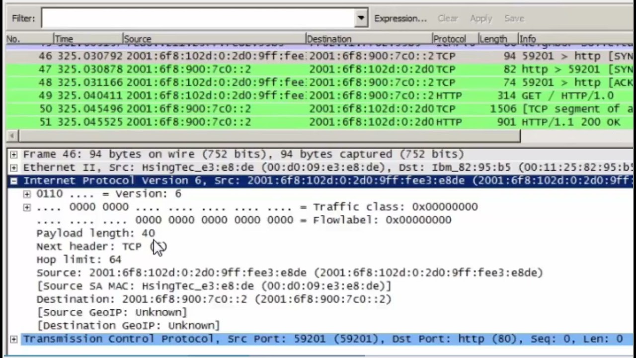 Sample IPv6 Headers in Wireshark Video