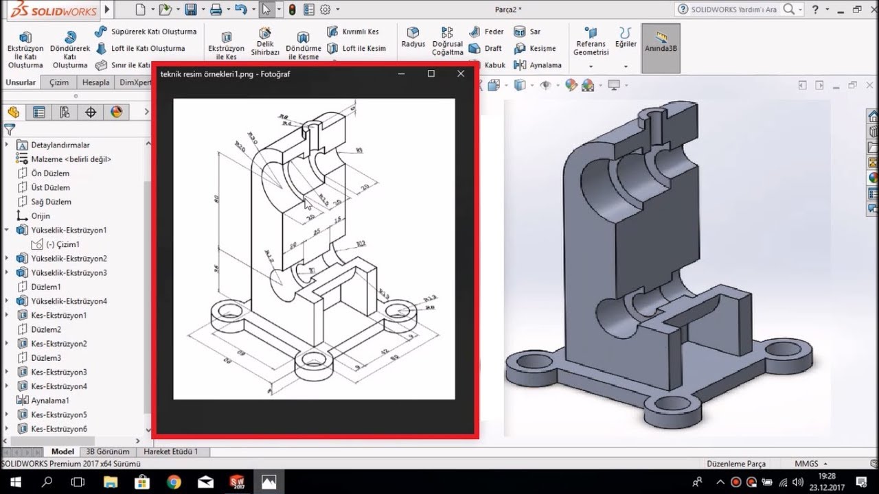 SolidWorks Örnek Çizim - ORTA SEVİYE #6 (SINAVA YARDIMCI)