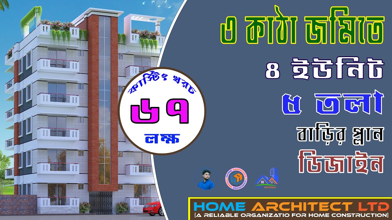 ৩ কাঠা জমিতে ৪ ইউনিট ৫ তলা বাড়ির প্লান // ডিজাইন।