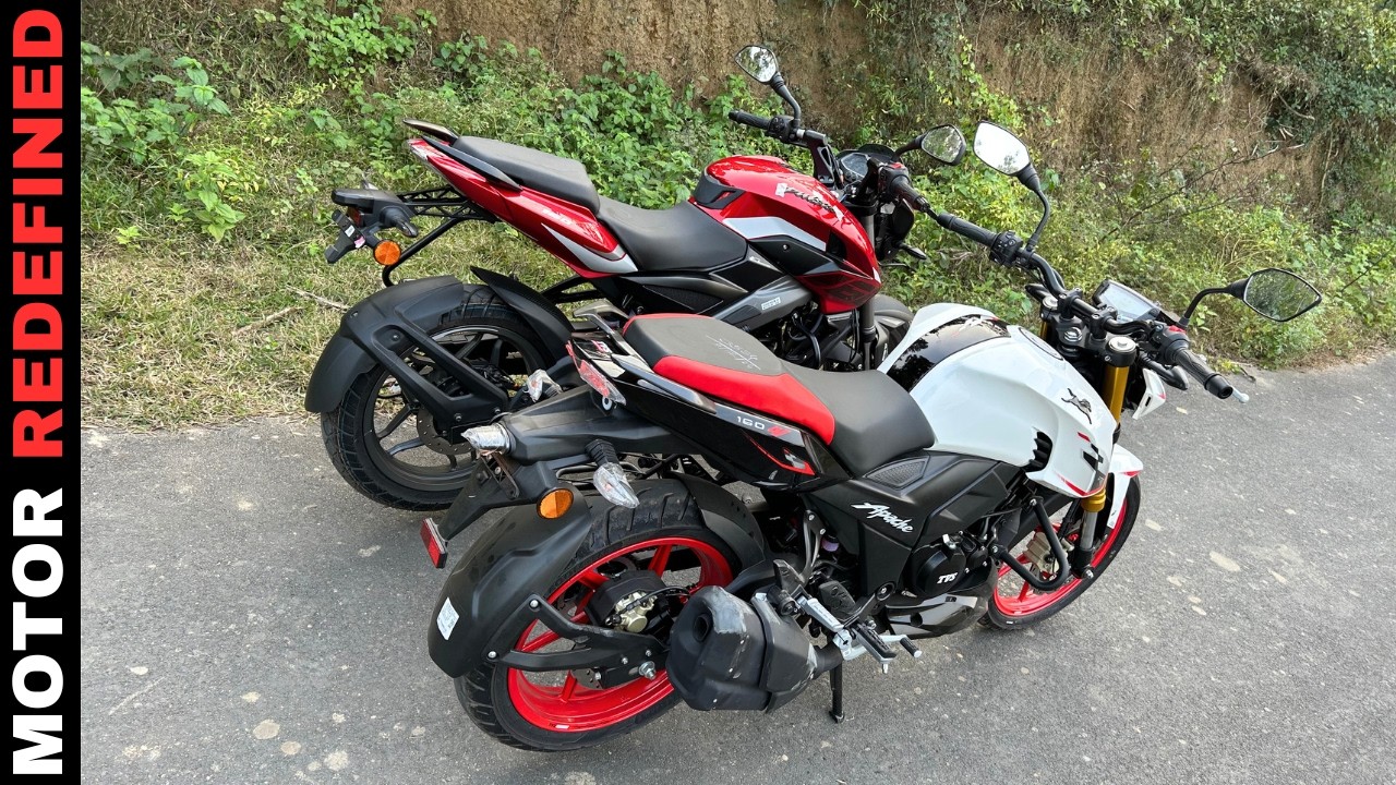 2024 TVS Apache 160 4V USD Vs Bajaj Pulsar NS160 Ride Comparison | Motor Redefined.