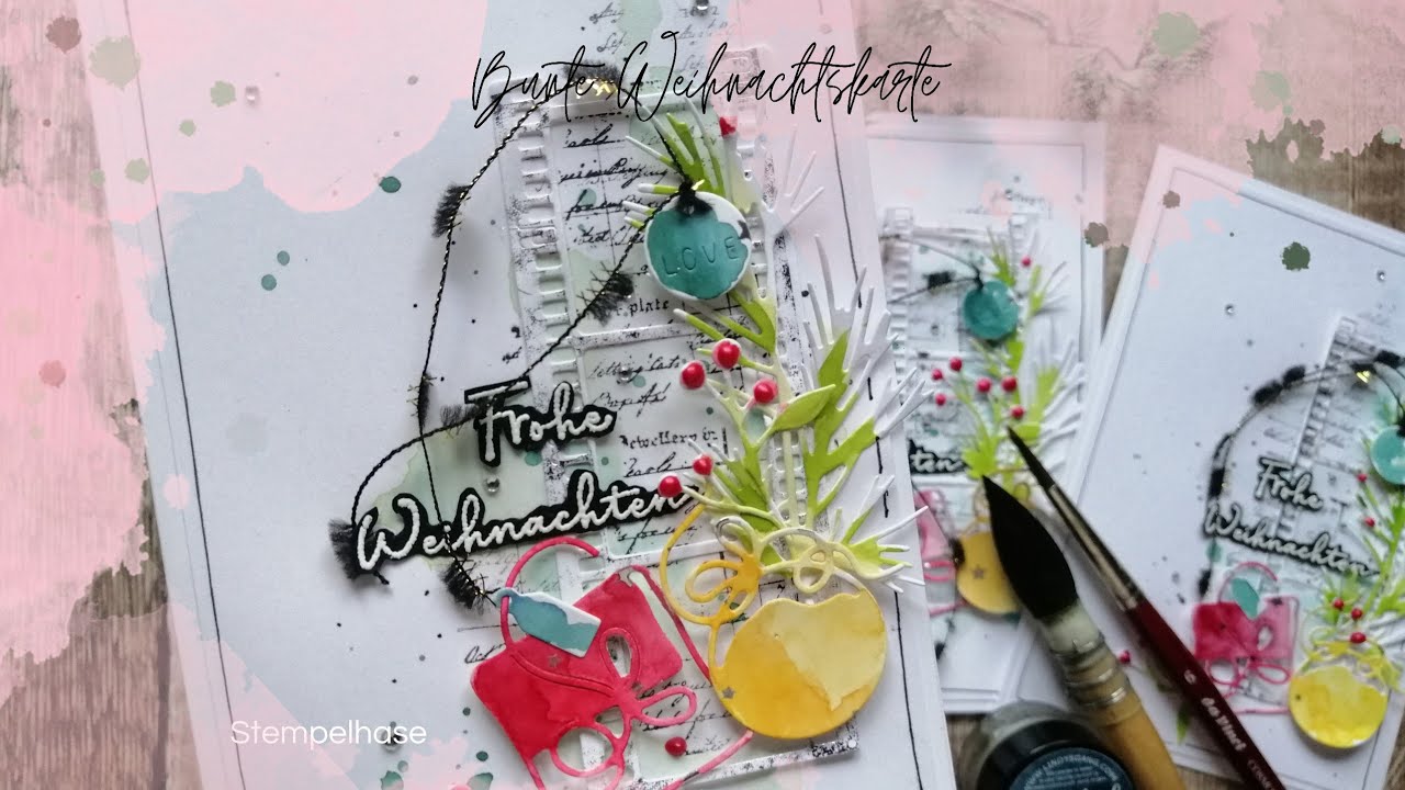 DIY Bunte #Weihnachtskarte mit Papier #basteln mit oder ohne Spellbinder Glimmer