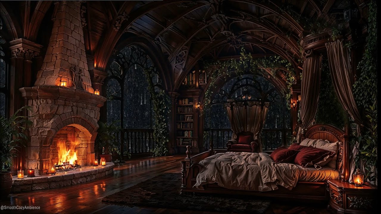 Gothic Castle Ambience &ndash; Rain, Thunder & Fireplace Sounds For Sleeping