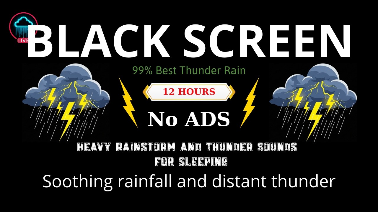Heavy Rain and Thunder Sounds for Sleeping - Black Screen | Peaceful Rainstorm Ambience All Night