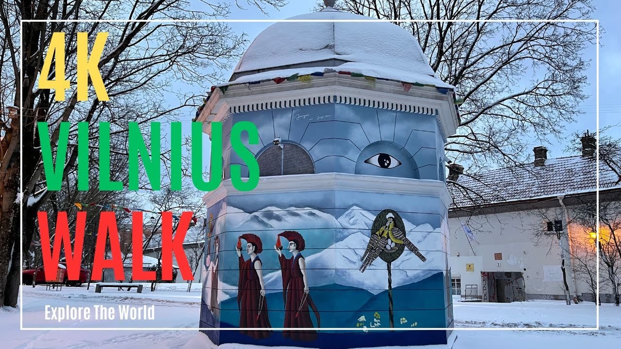 Lithuania 4K • Vilnius UNESCO Old Town Walk on a Snowy Winter Day with City Sounds