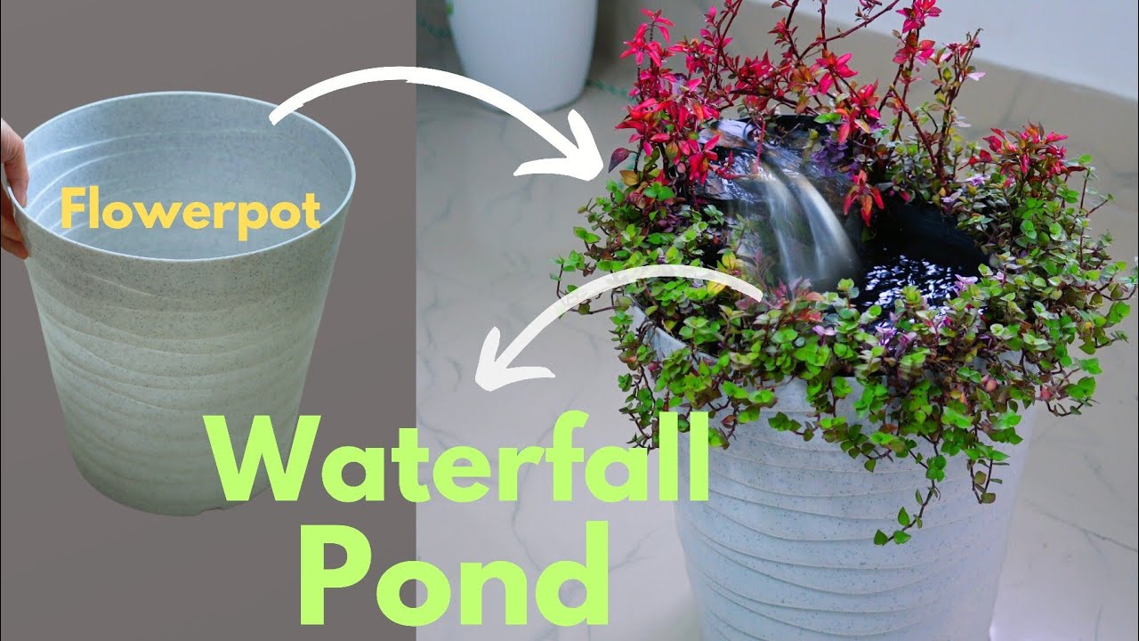 DIY Mini indoor Pond With Waterfall for Living Room using flower pots