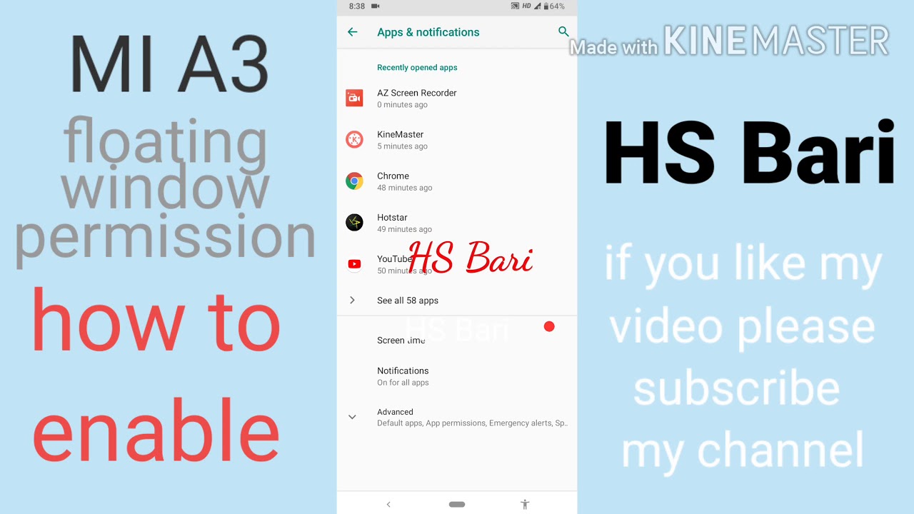 where is floating window permission in Mi A3 mobile phone