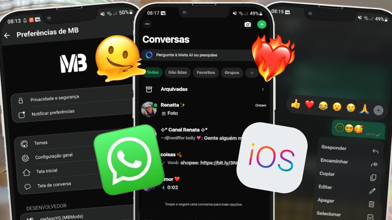 WHATSAPP IGUAL IPHONE MB IOS ATUALIZADO 2025 com EMOJIS IOS + FONTES IOS + VER MENSAGENS APAGADAS ✅