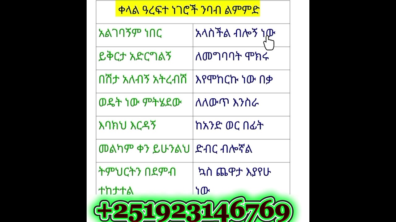 ክፍል 8የአማርኛ ዓረፍተነገረ ንባብ ልምምድ@+251923146769