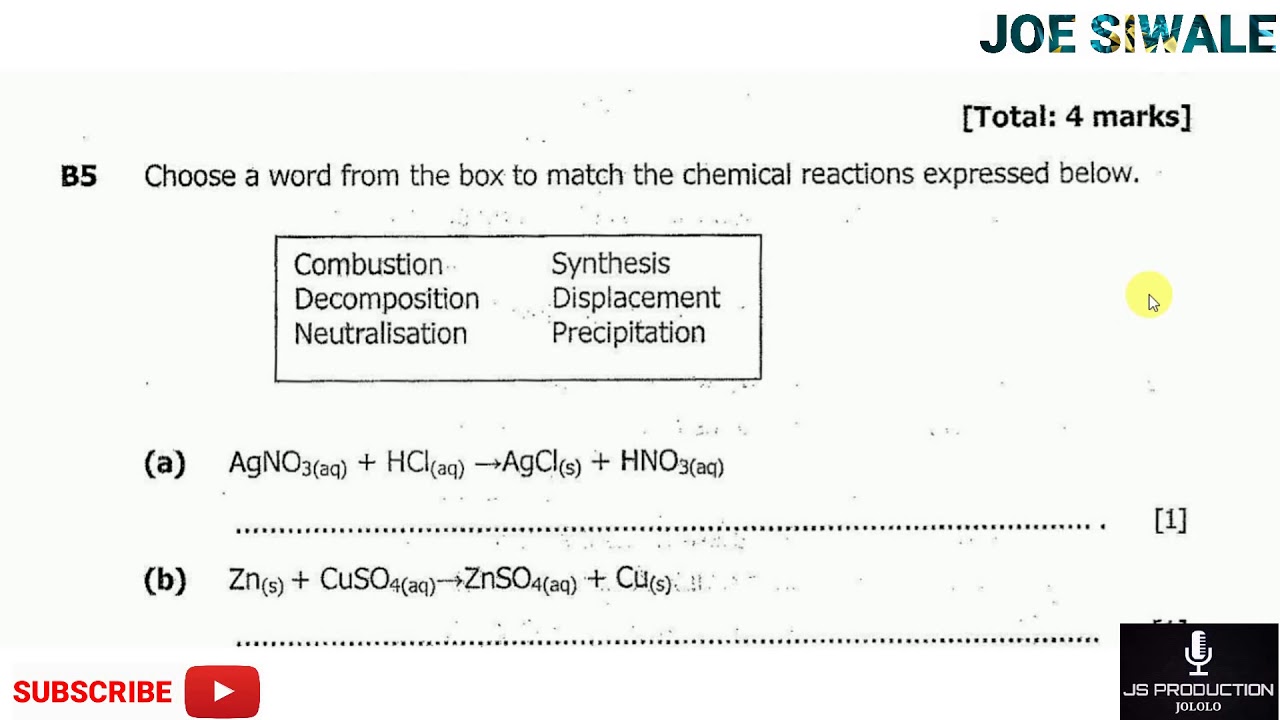 ECZ Science past paper 2 GCE 2017 (Chemistry). Question B5