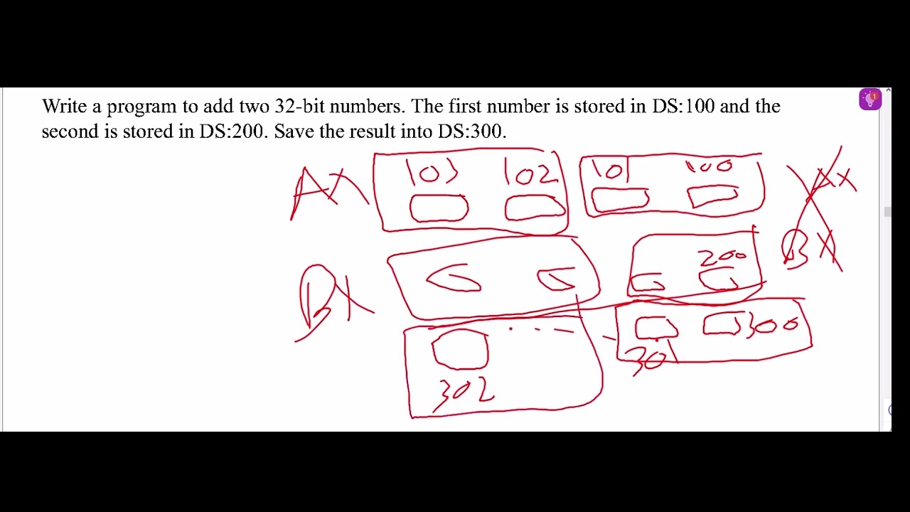 Write an assembly program to add two 32-bit numbers