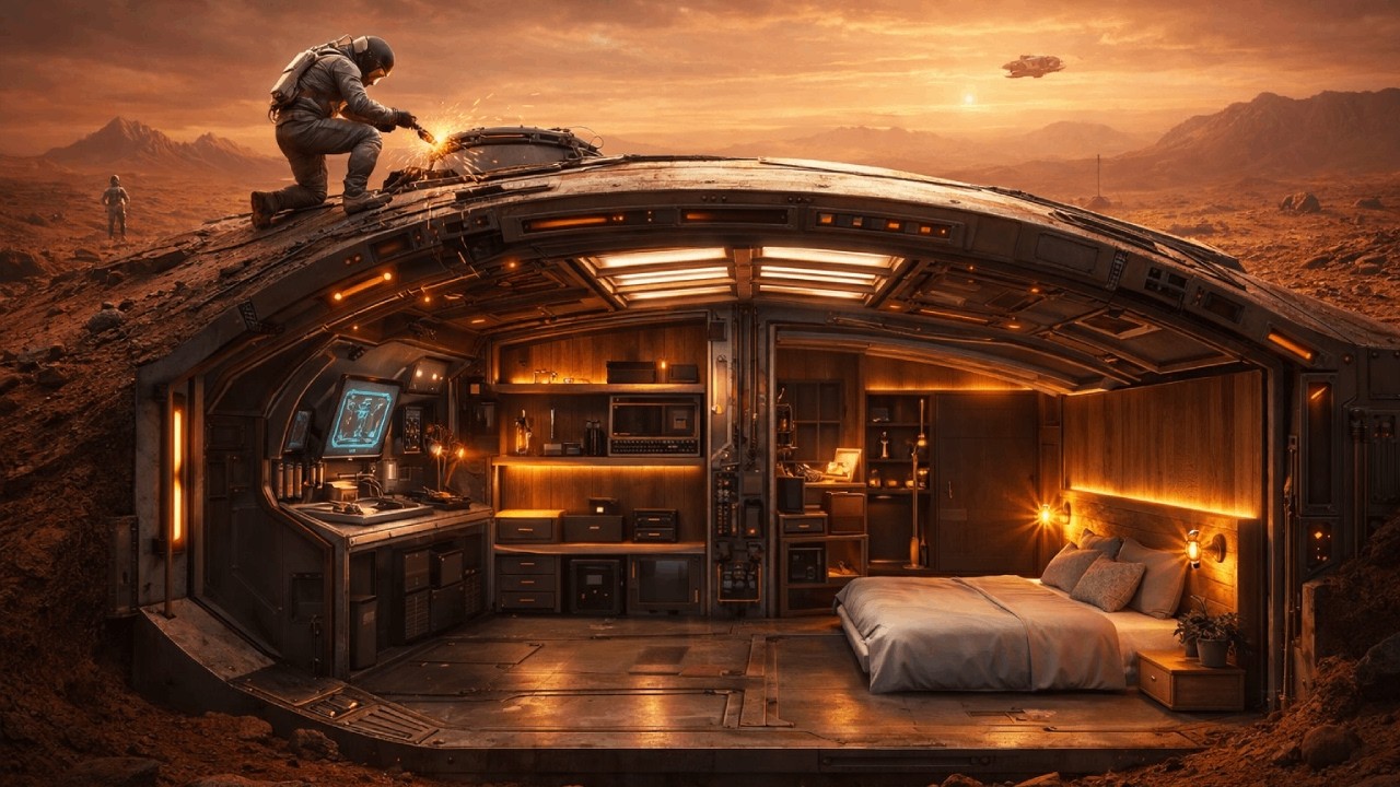 Building a Home Inside an Abandoned Alien Spaceship on Mars (ASMR) &ndash; Secret Base In a Lost Starship