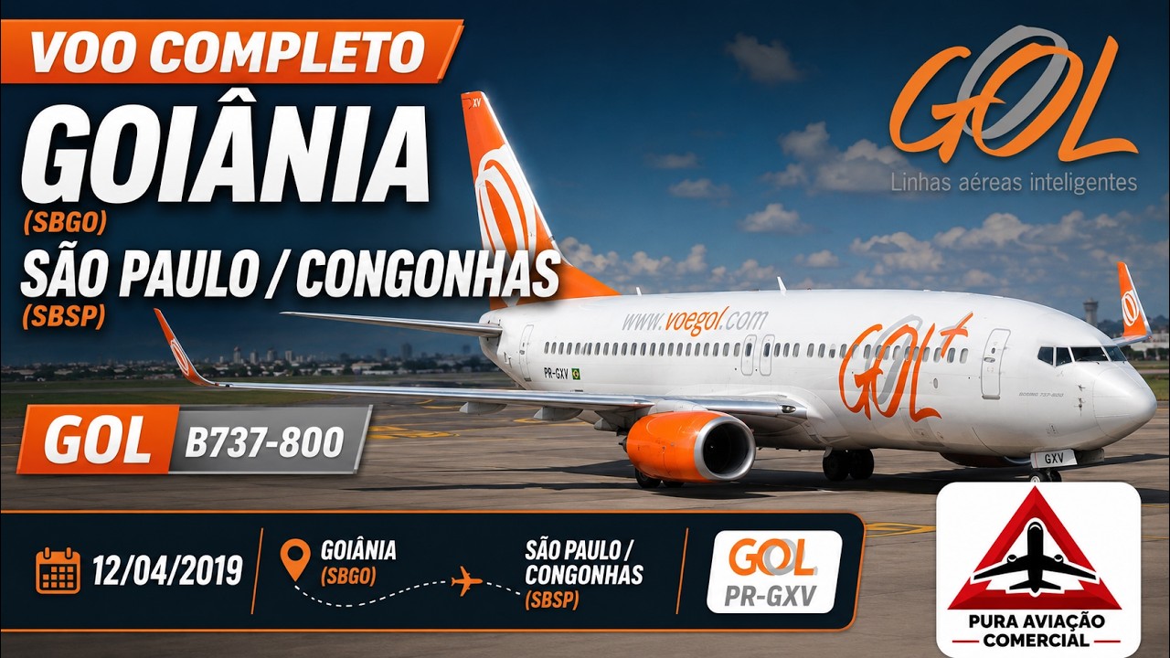 Voo Completo: Goiânia (SBGO) para São Paulo/Congonhas (SBSP) B737-800 Gol Linhas Aéreas 12/04/2019