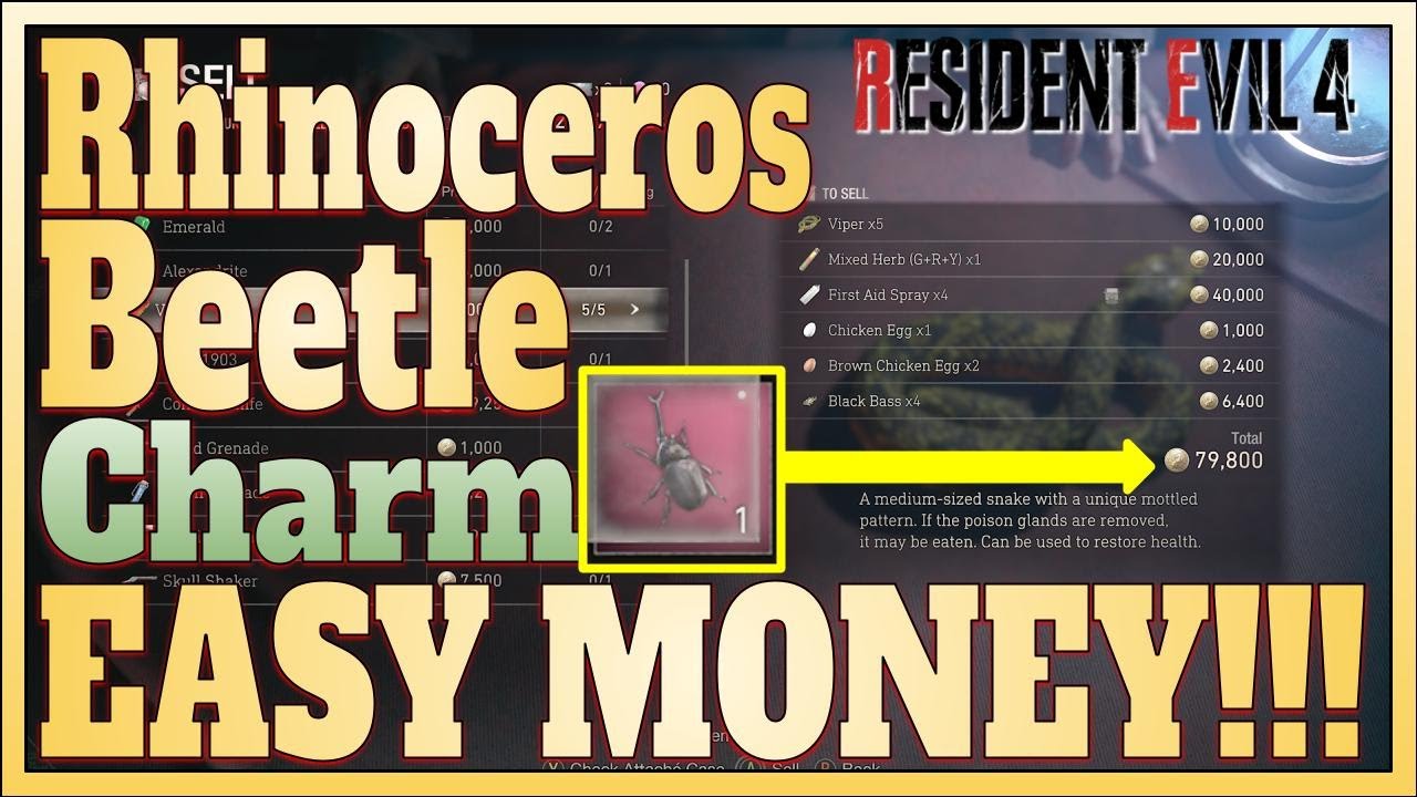 Resident Evil 4 Rhinoceros Beetle Charm is INSANE!! 💰Easy Money💰 with this Charm!!