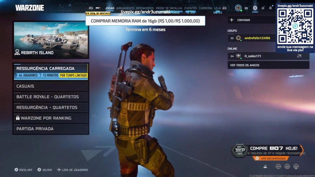 (AO VIVO) VAMOS DE WARZONE E UPAR AS ARMAS