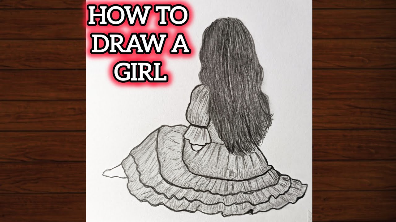How to Draw a Sitting Girl with Curly Hair and Ruffled Dress – Pencil Sketch Tutorial