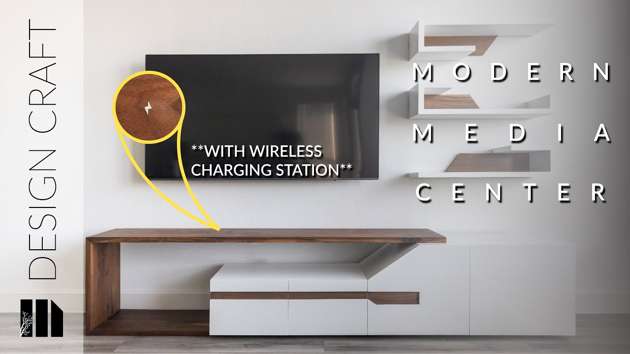 Modern Media Center with Hidden Wireless Charging // Woodworking //