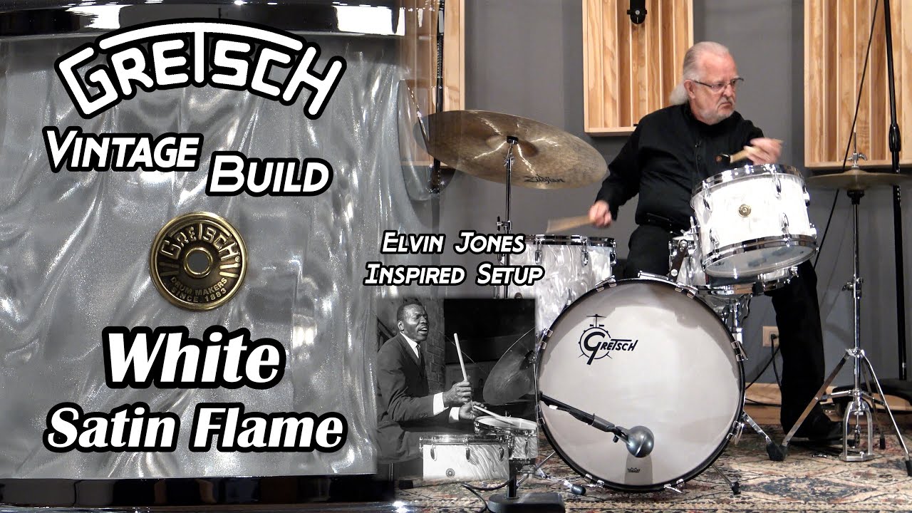 НОВАЯ винтажная ударная установка Gretsch — вдохновлённая Элвином Джонсом — White Satin Flame
