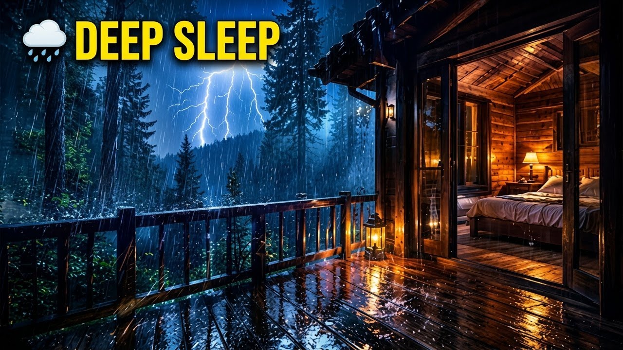 A Lonely Cabin in Heavy Rain & Thunderstorm | Relaxing Cinematic Night Ambience #rain