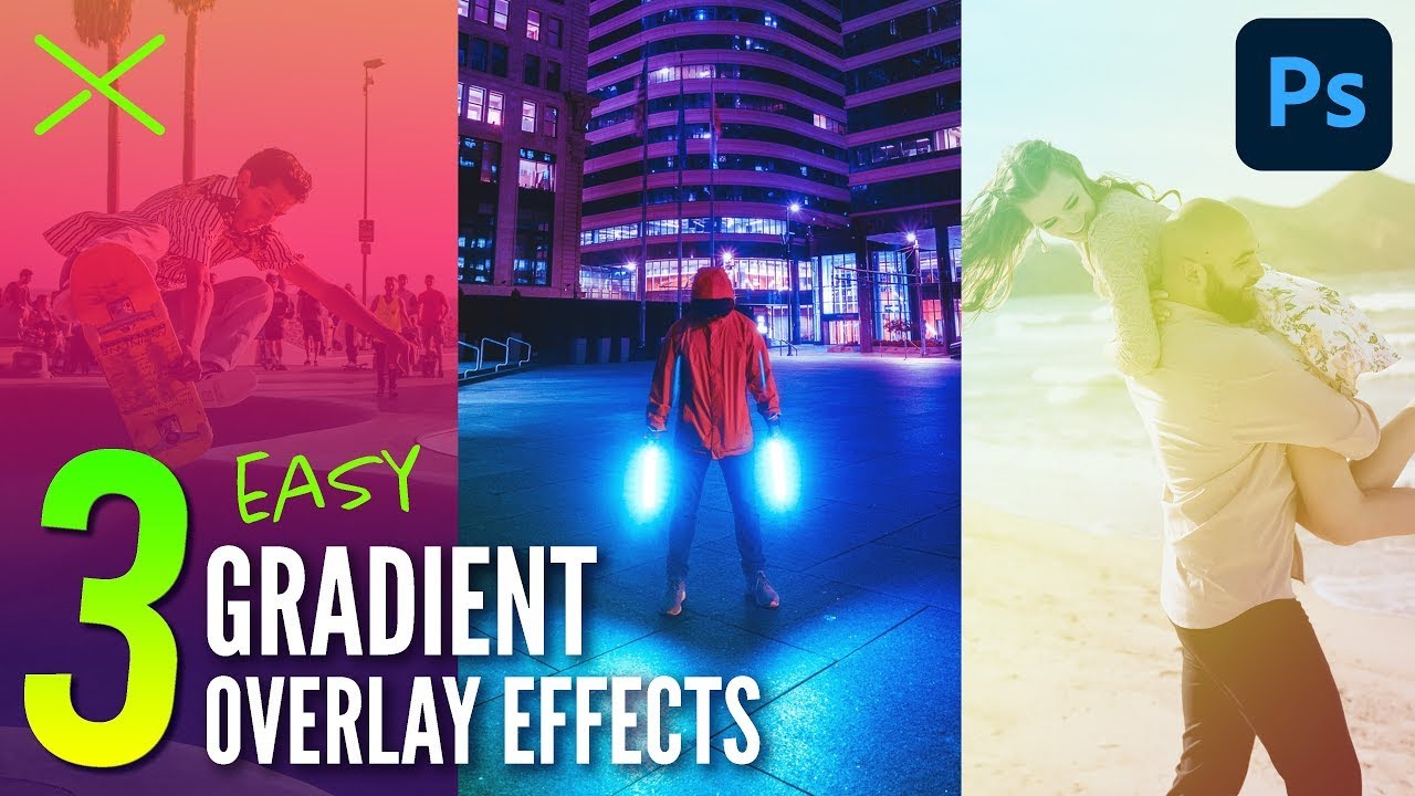 3 Easy GRADIENT OVERLAY Effects | Photoshop CC Tutorial for Beginners
