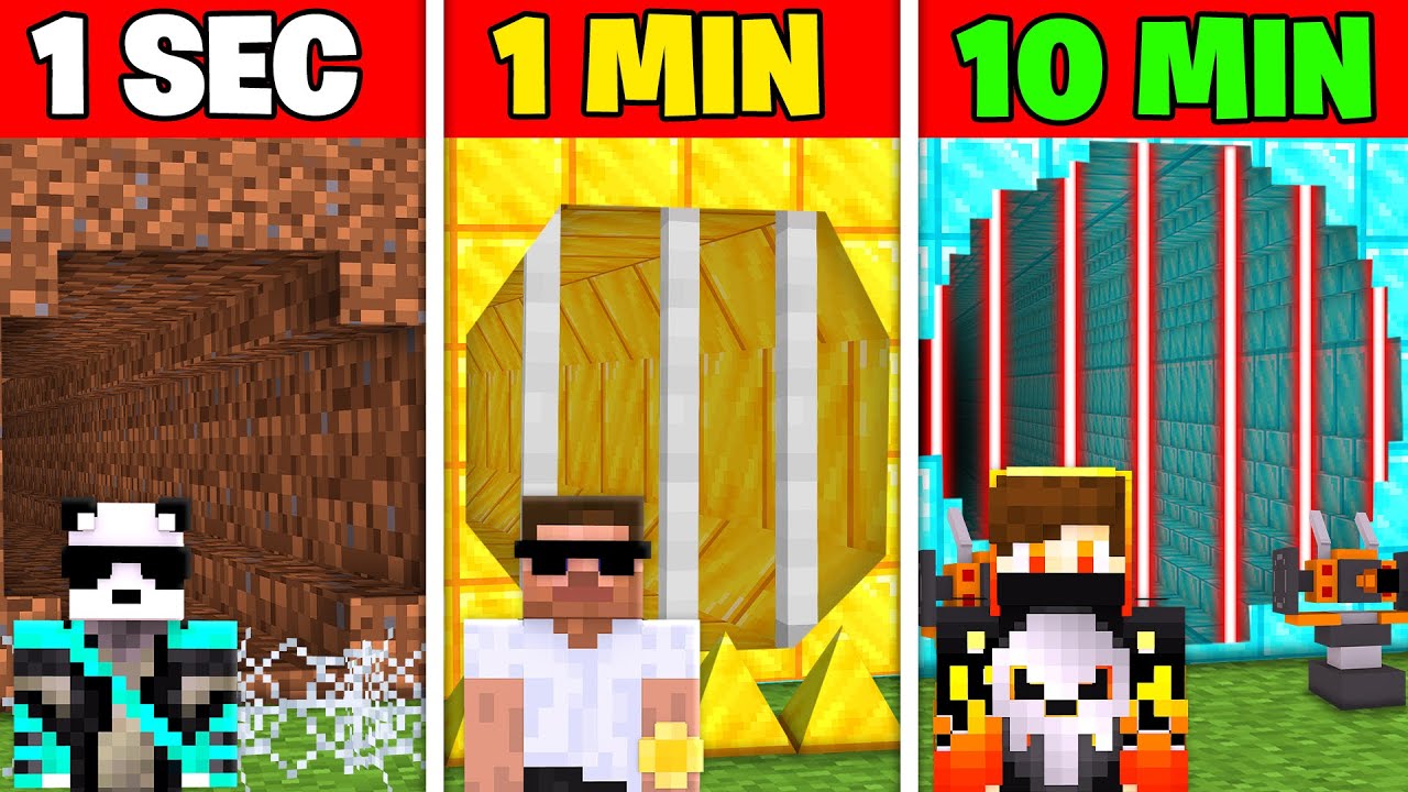1 SEC VS 10 SEC SECURITY TUNNEL BUILD BATTLE IN MINECRAFT !!!!