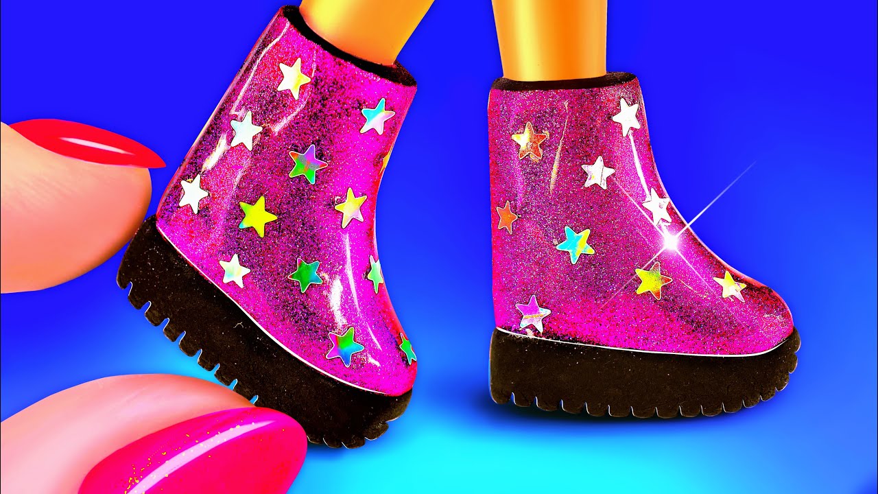 6 DIY Clay Barbie shoes | Miniature high heels, boots, sneakers