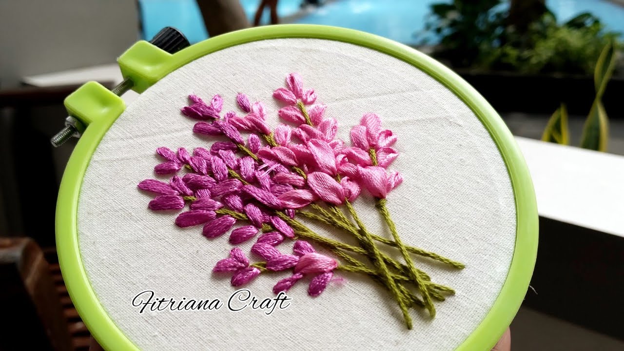 Tutorial Sulam Pita Bunga Lavender simpel /DIY /Easy Ribbon Embroidery Flowers Design