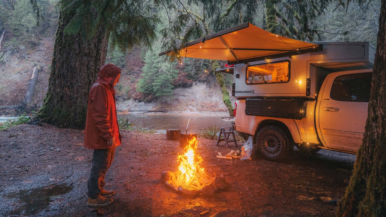Solo Truck Camping in Heavy Rain and Fog | Sounds of Camping | Relaxing ASMR