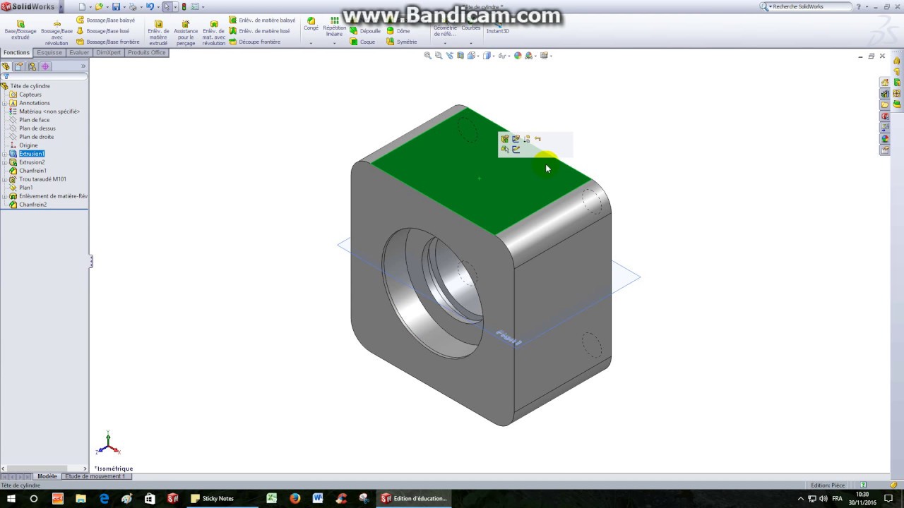 Vérin hydraulique TP8 Tête de cylindre modélisation volumique