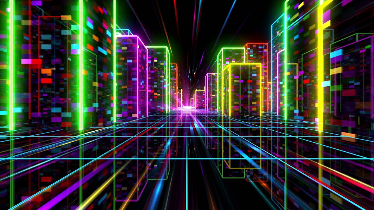 4K Screensaver | Colorful Neon City &ndash; Psychedelic VJ Loop (No Sound)